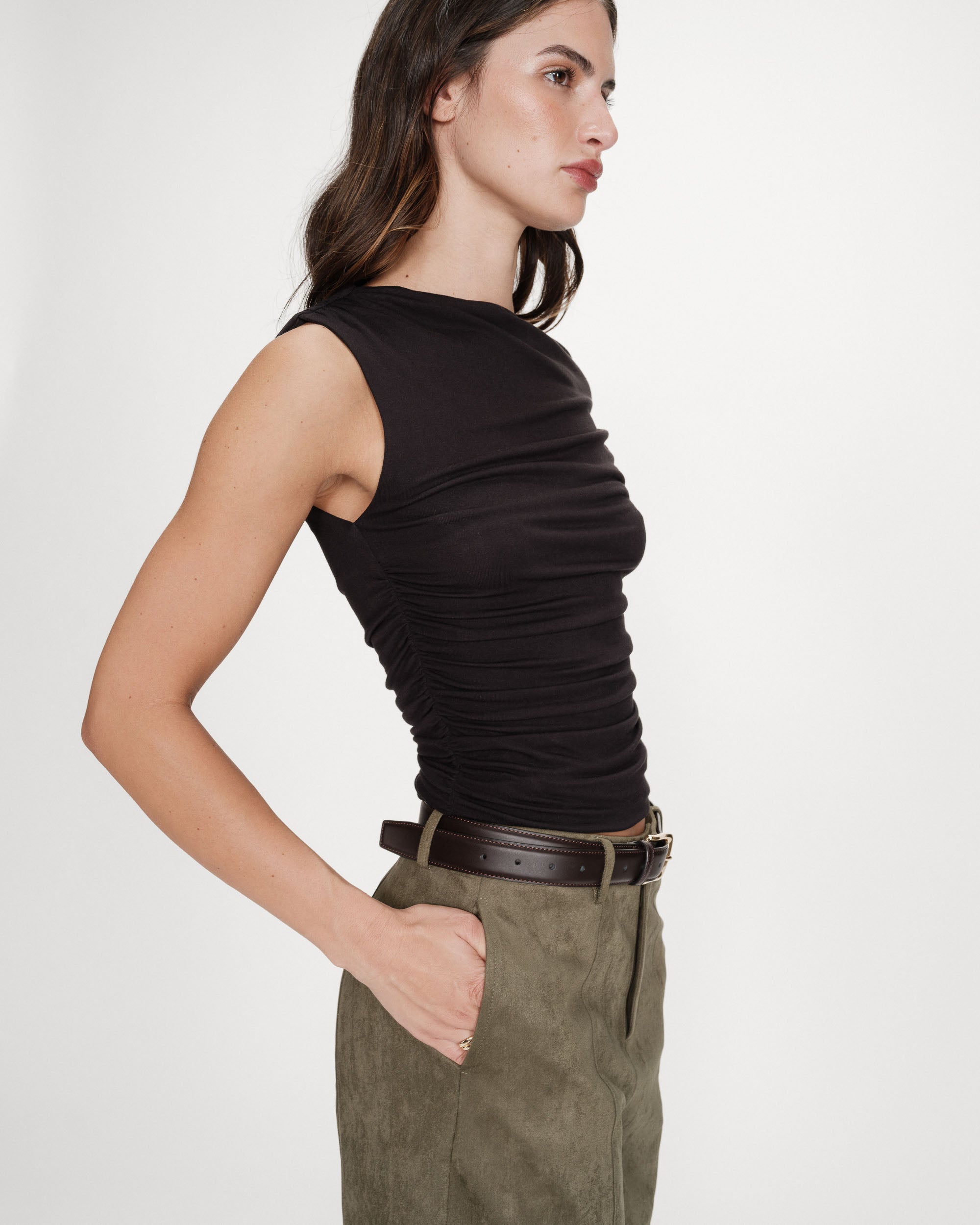 Top drapeado asimétrico noir Vodia