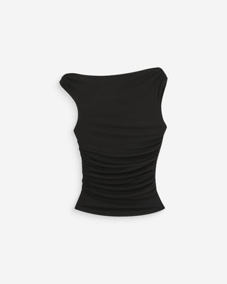 Top drapé asymétrique noir Vodia