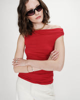 Top drapé asymétrique rouge Vodia