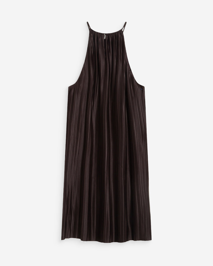 Vestido corto plisado con cuello halter chocolat Wilona