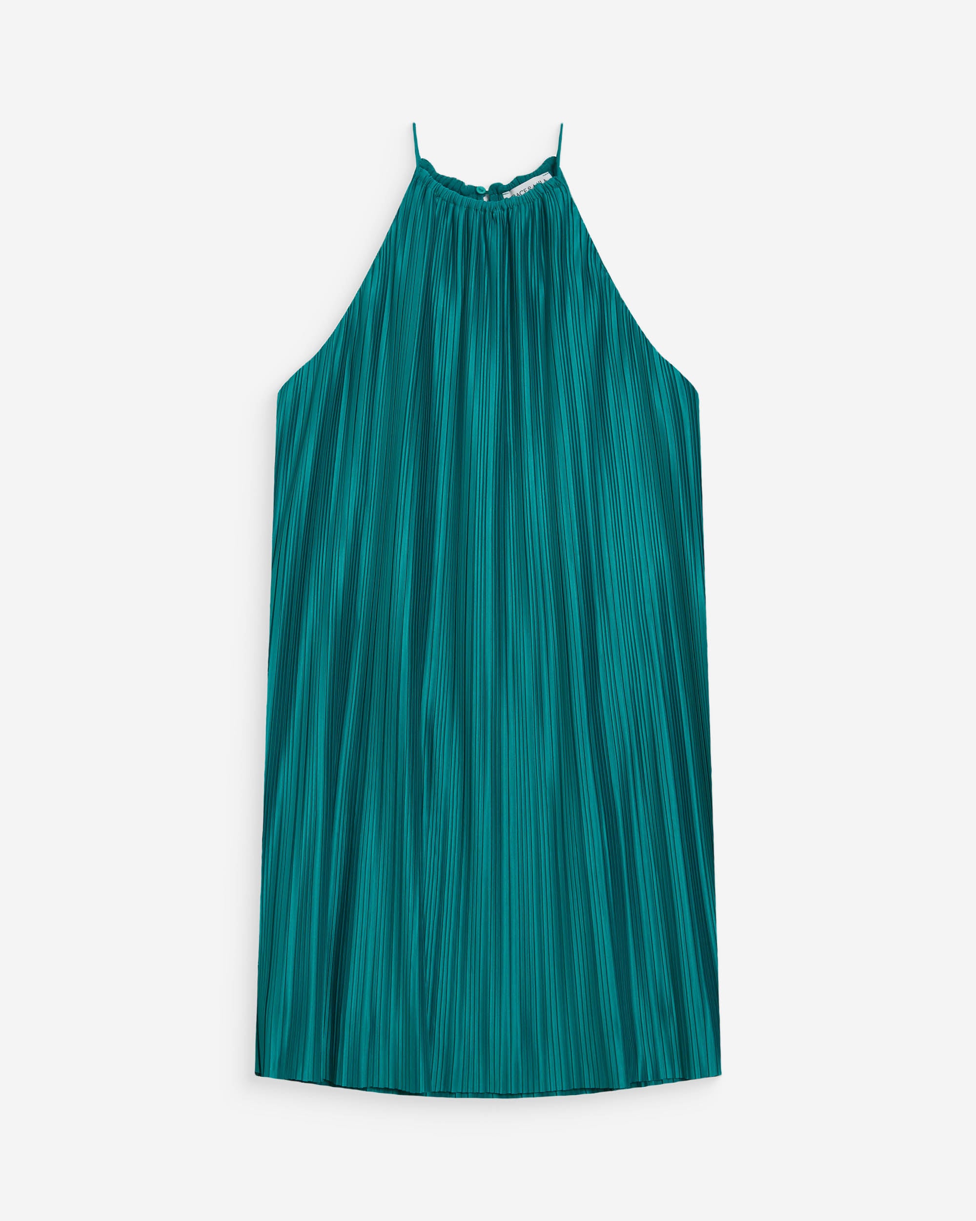 Vestido corto plisado con cuello halter emeraude Wilona