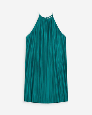 Robe courte plissée à encolure américaine emeraude Wilona