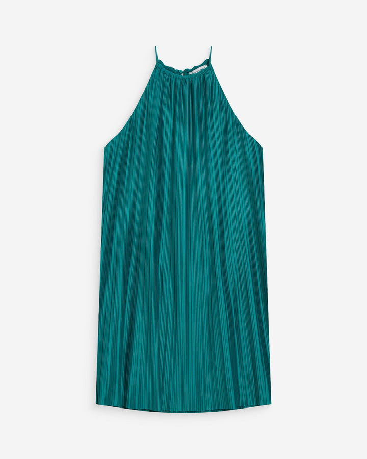 Vestido corto plisado con cuello halter emeraude Wilona