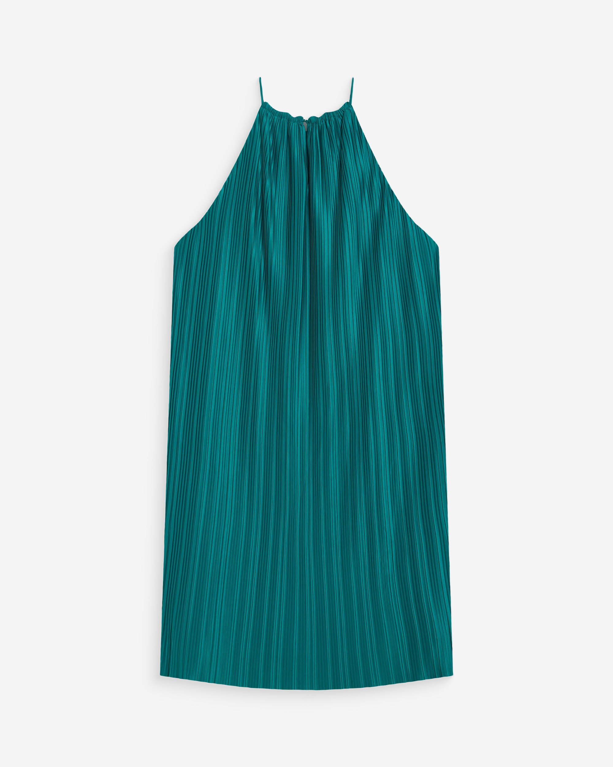 Vestido corto plisado con cuello halter emeraude Wilona
