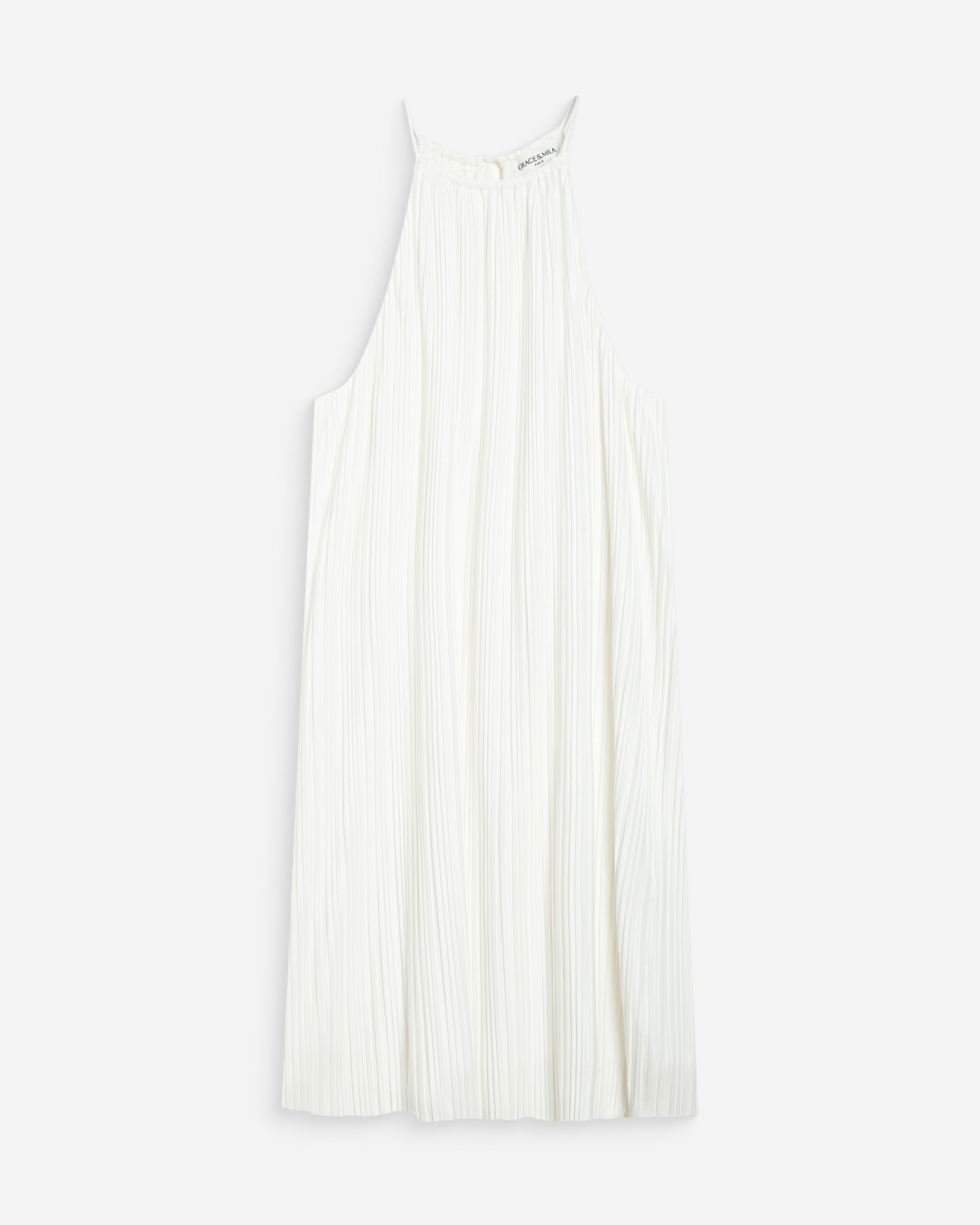 Robe courte plissée à encolure américaine ivoire Wilona