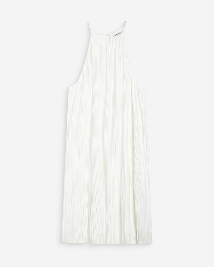 Vestido corto plisado con cuello halter ivoire Wilona