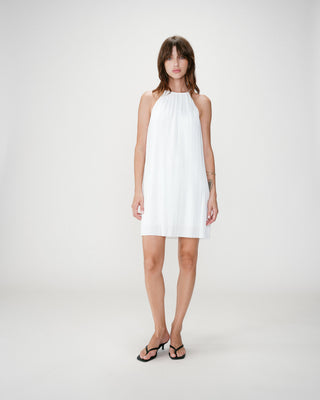Pleated short halterneck dress ivoire Wilona