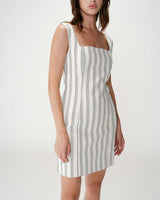 Striped short square-neck dress with open back rayure Wexana