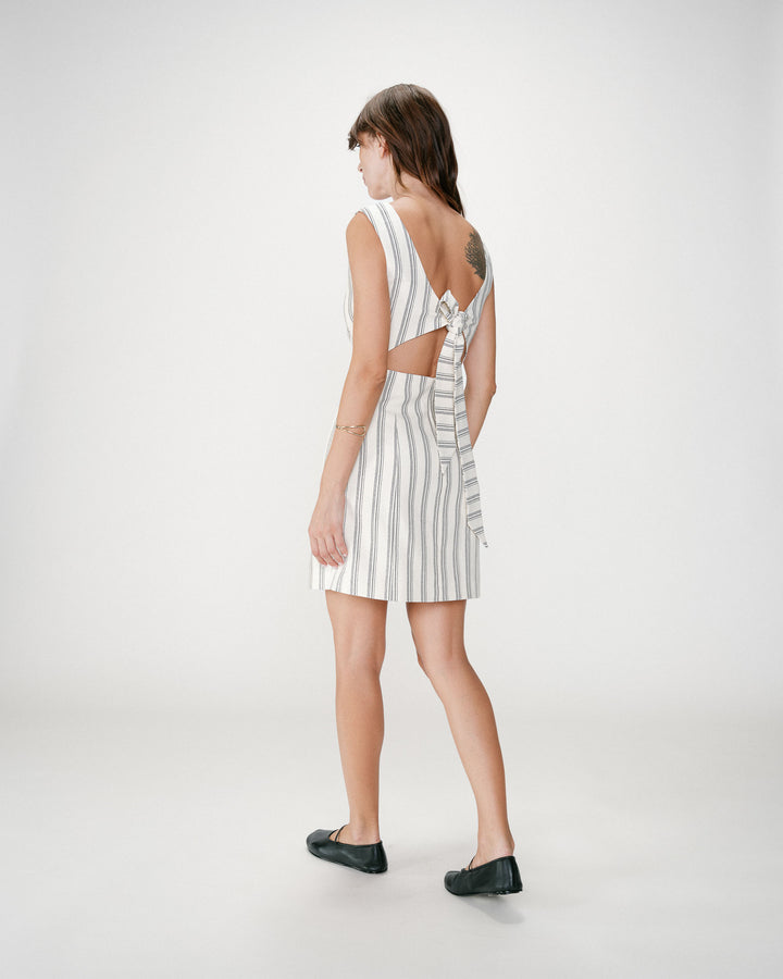 Striped short square-neck dress with open back rayure Wexana