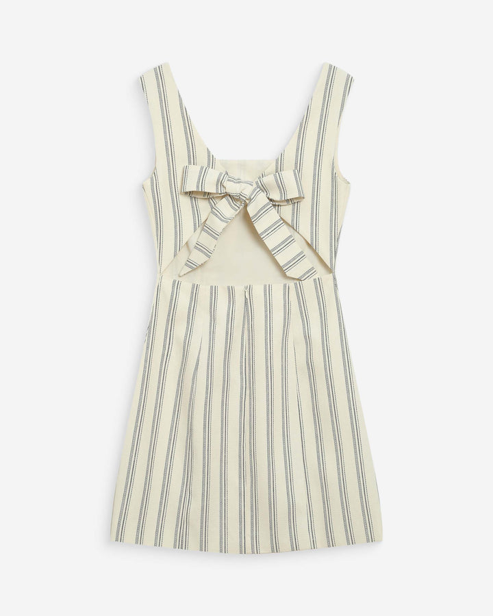 Striped short square-neck dress with open back rayure Wexana