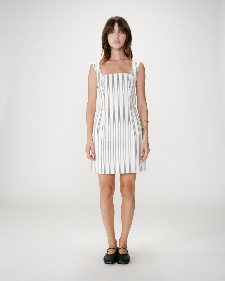 Striped short square-neck dress with open back rayure Wexana