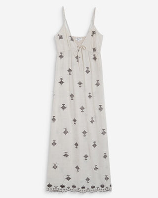 Robe longue bohème évasée à broderies chocolat Wilora