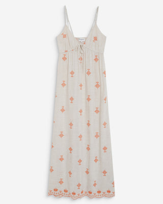 Robe longue bohème évasée à broderies orange Wilora