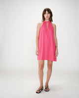 Robe courte évasée en lin dos à nouer fuchsia Whola