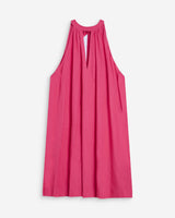 Robe courte évasée en lin dos à nouer fuchsia Whola