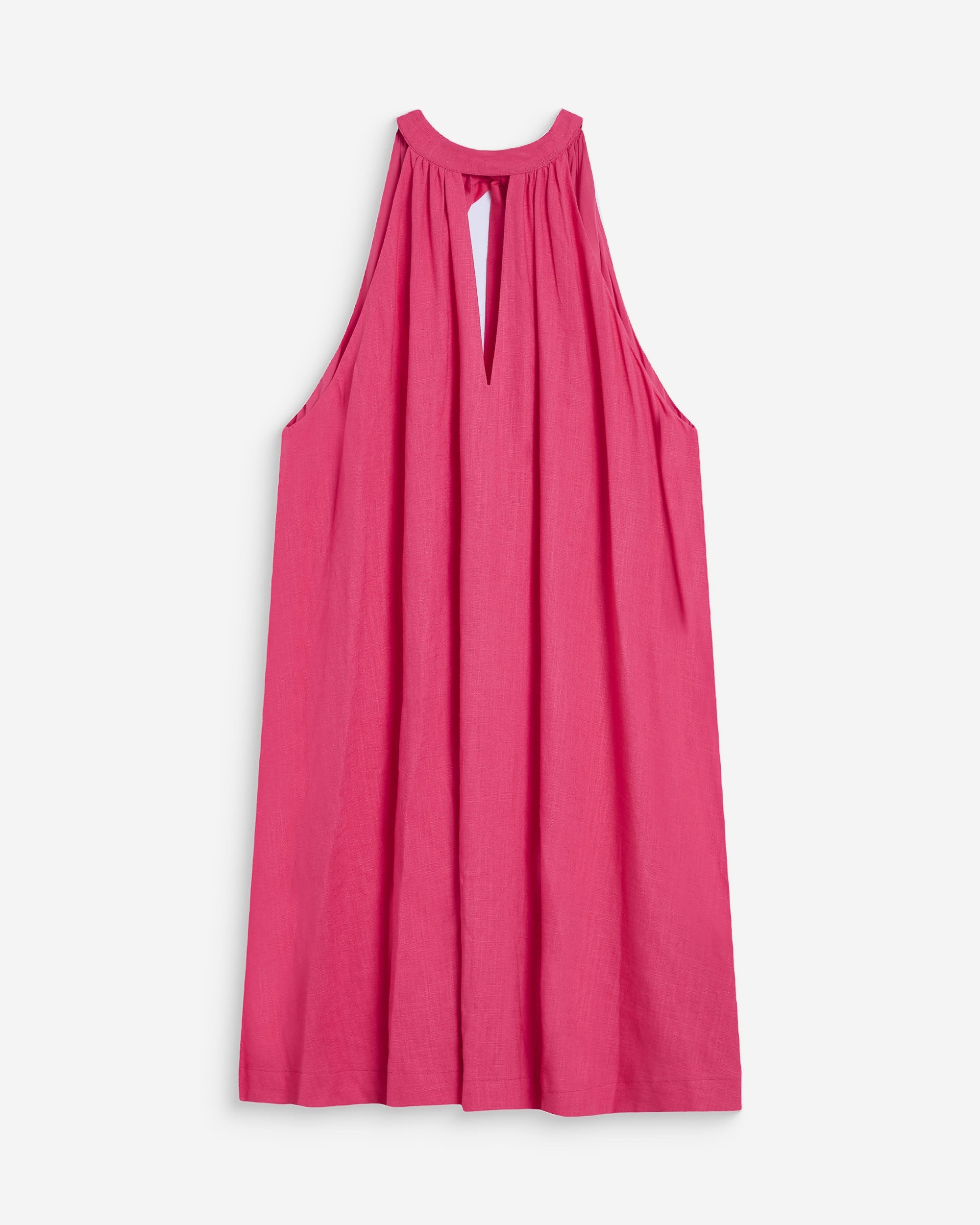 Robe courte évasée en lin dos à nouer fuchsia Whola
