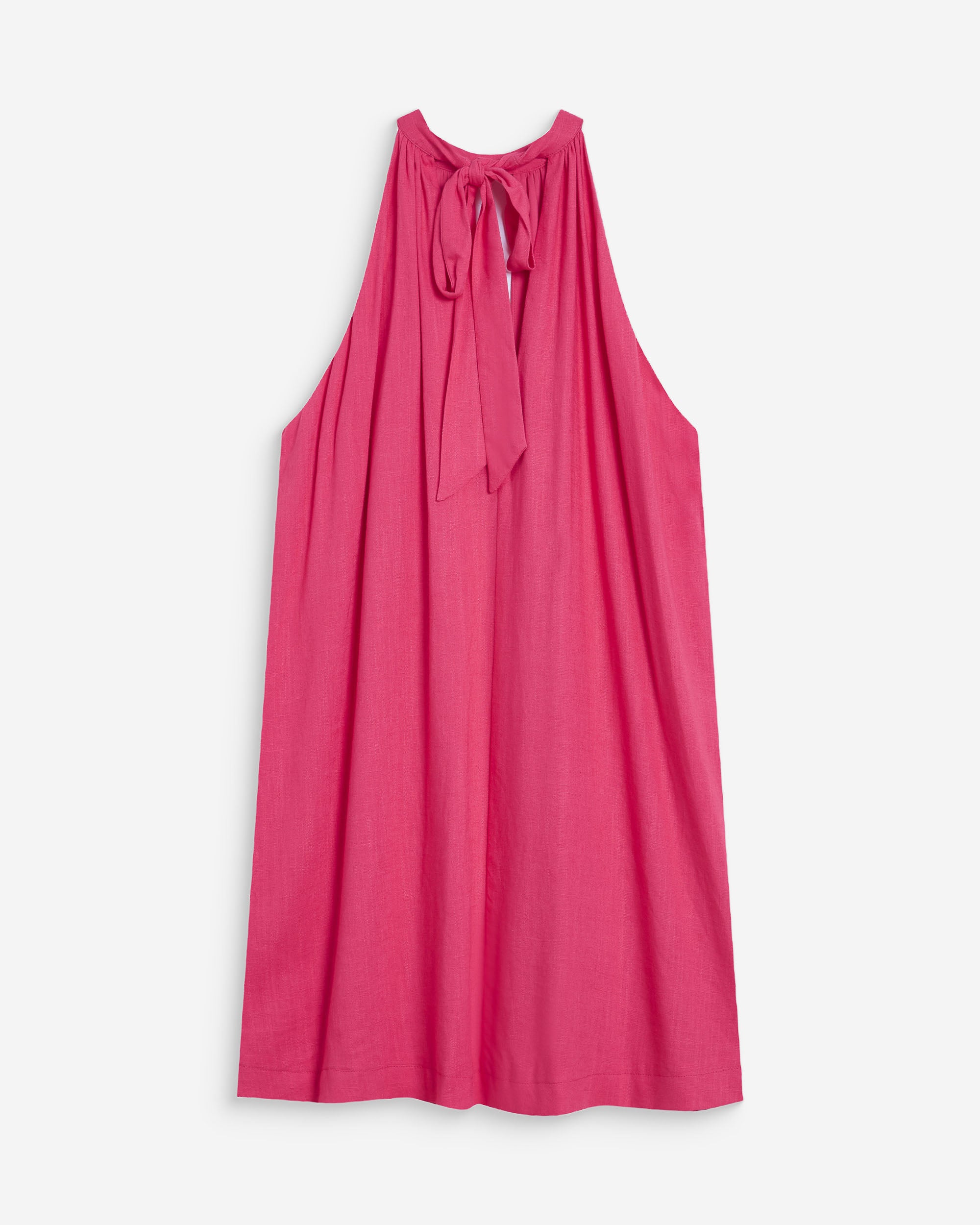 Robe courte évasée en lin dos à nouer fuchsia Whola