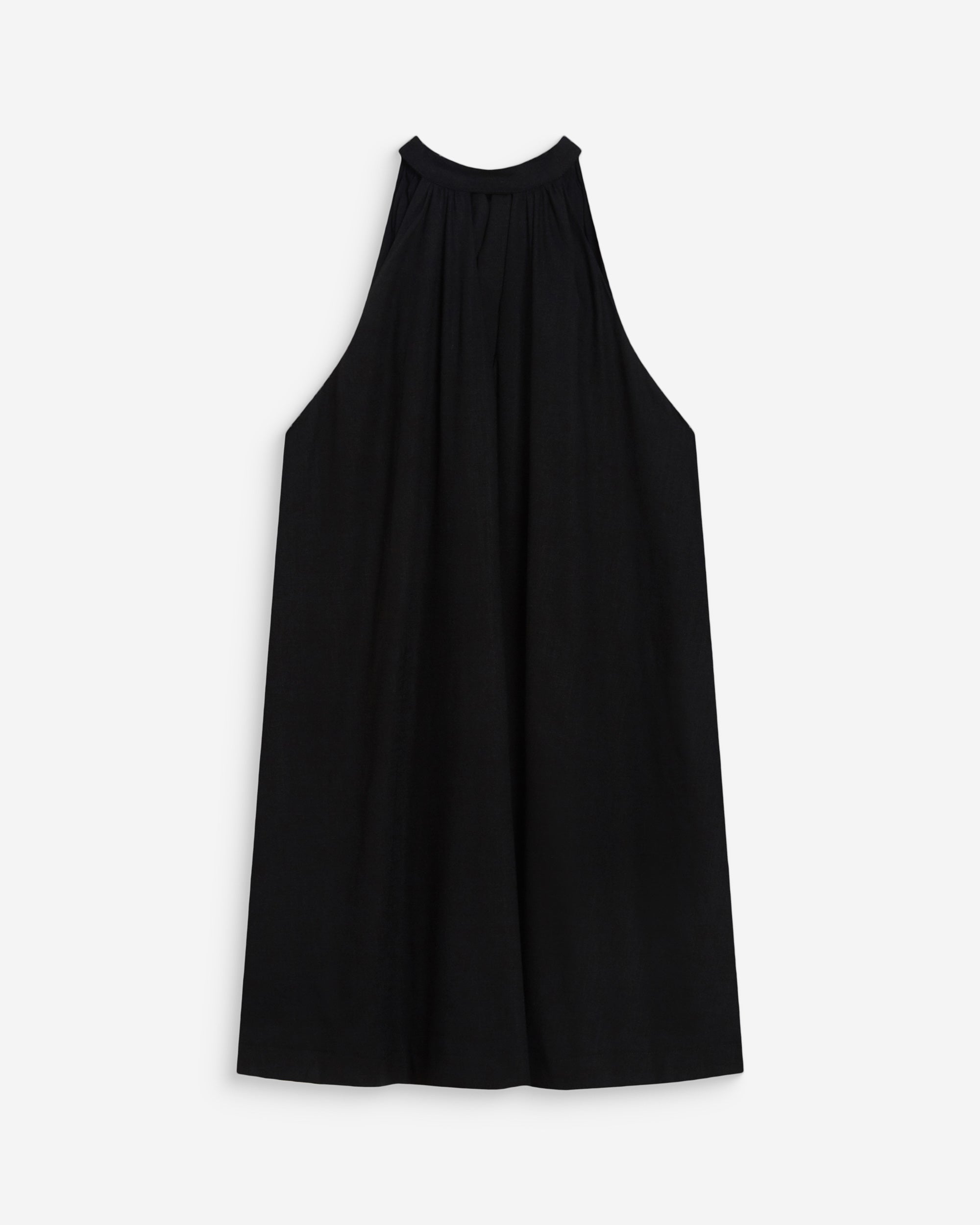 Robe courte évasée en lin dos à nouer noir Whola