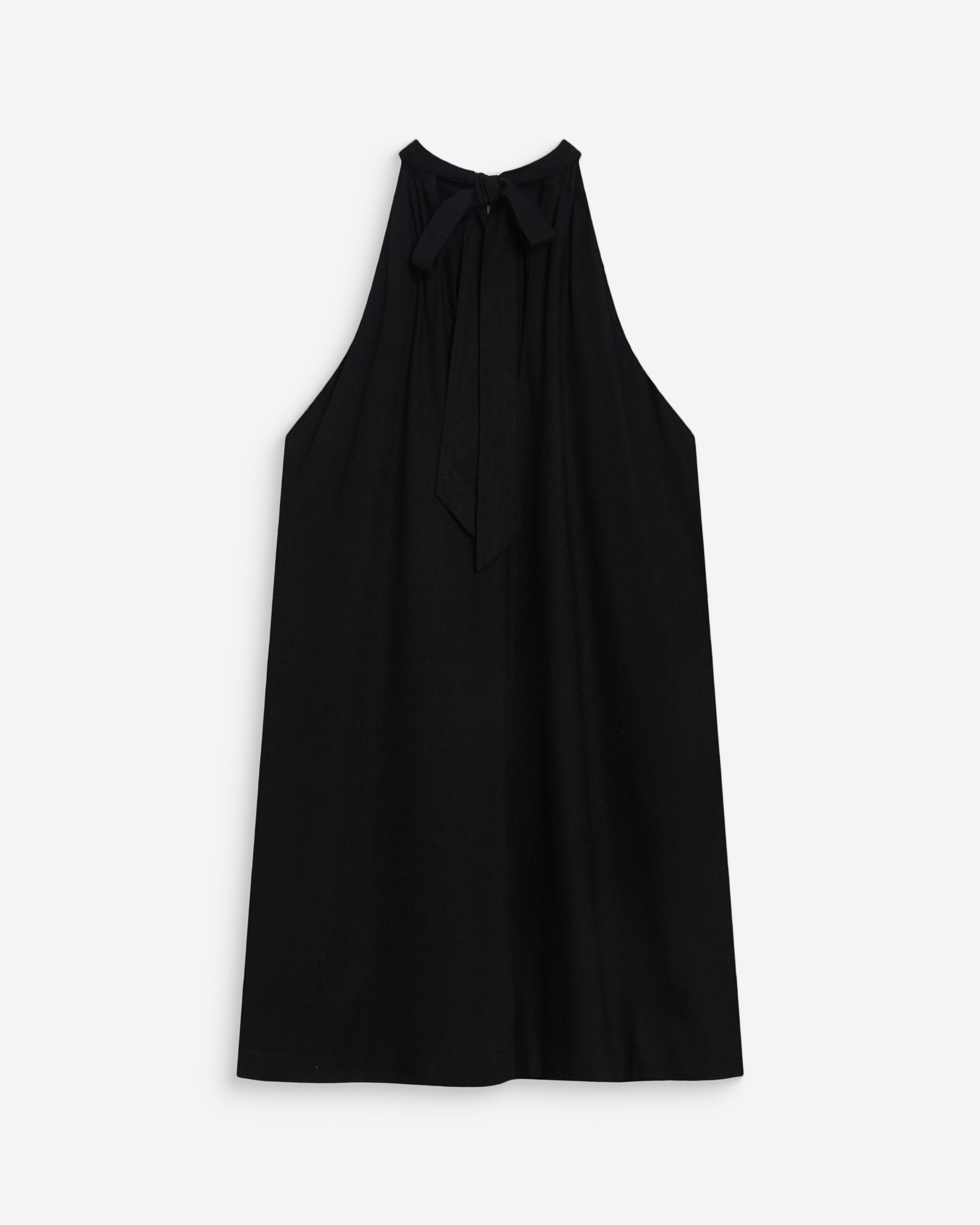 Robe courte évasée en lin dos à nouer noir Whola