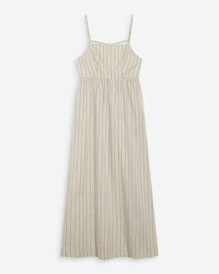 Robe longue rayée dos nu à fines bretelles sable Wyna