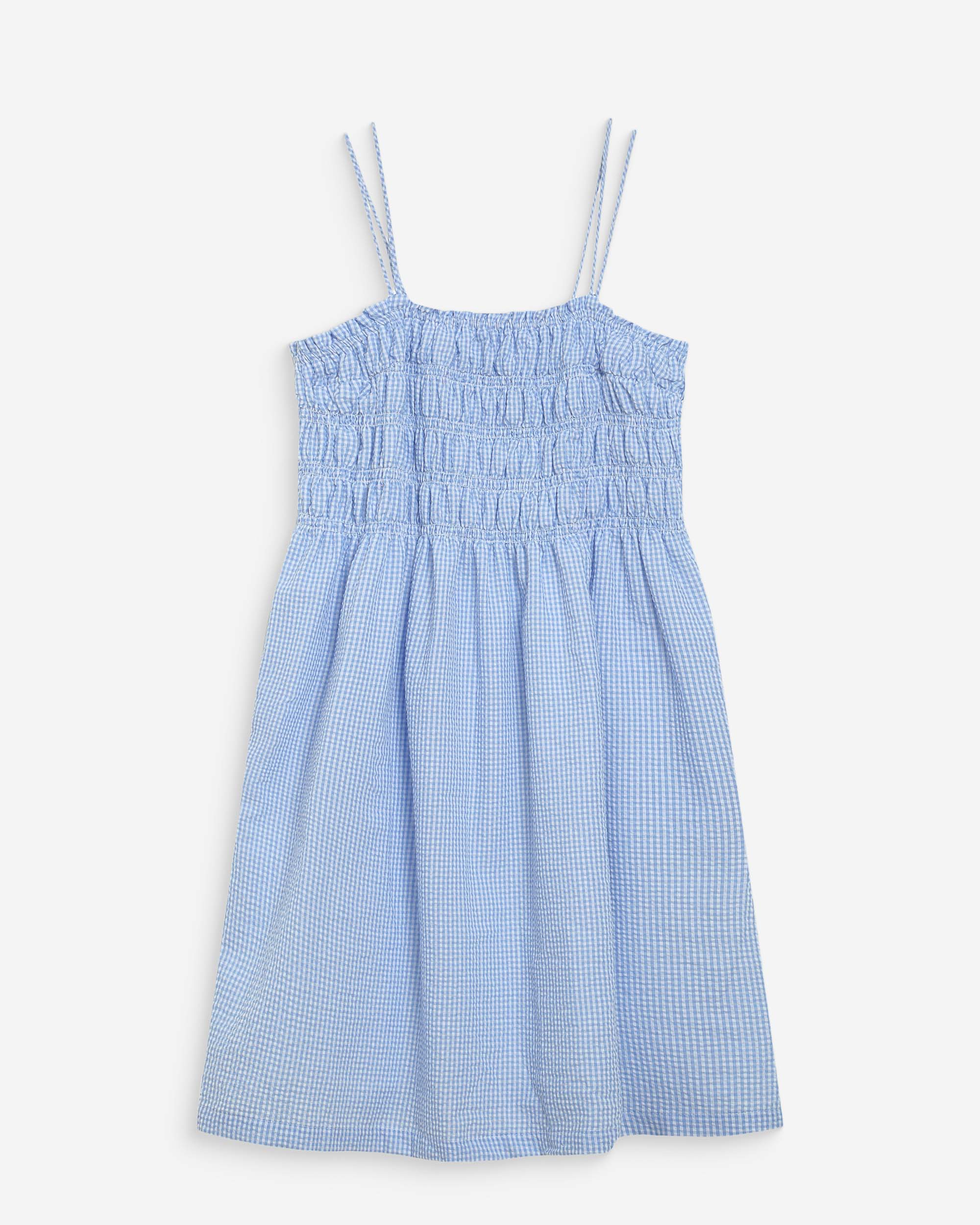 Robe courte en coton à carreaux vichy ciel Willa
