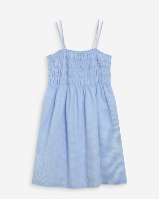 Robe courte en coton à carreaux vichy ciel Willa