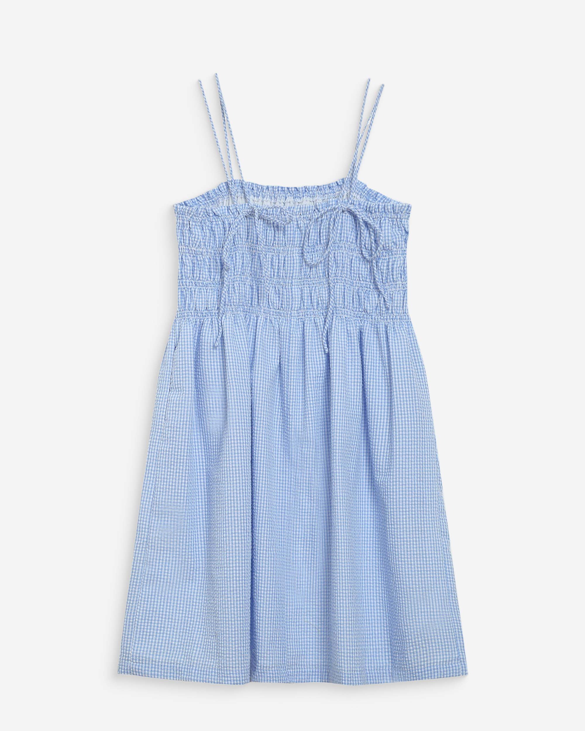 Robe courte en coton à carreaux vichy ciel Willa
