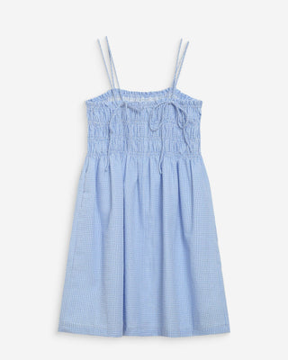 Robe courte en coton à carreaux vichy ciel Willa