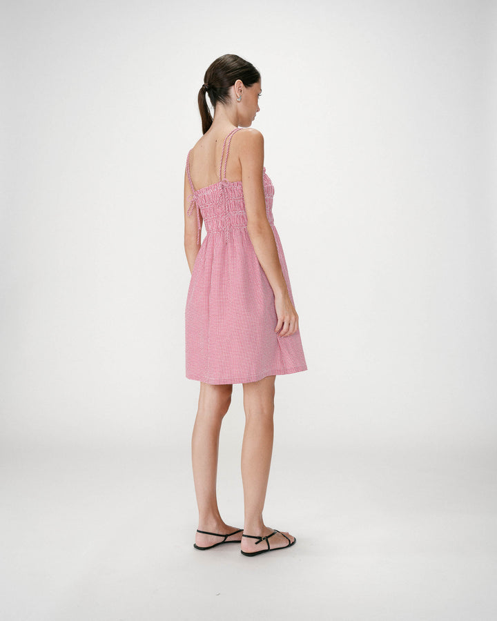 Robe courte en coton à carreaux vichy rouge Willa