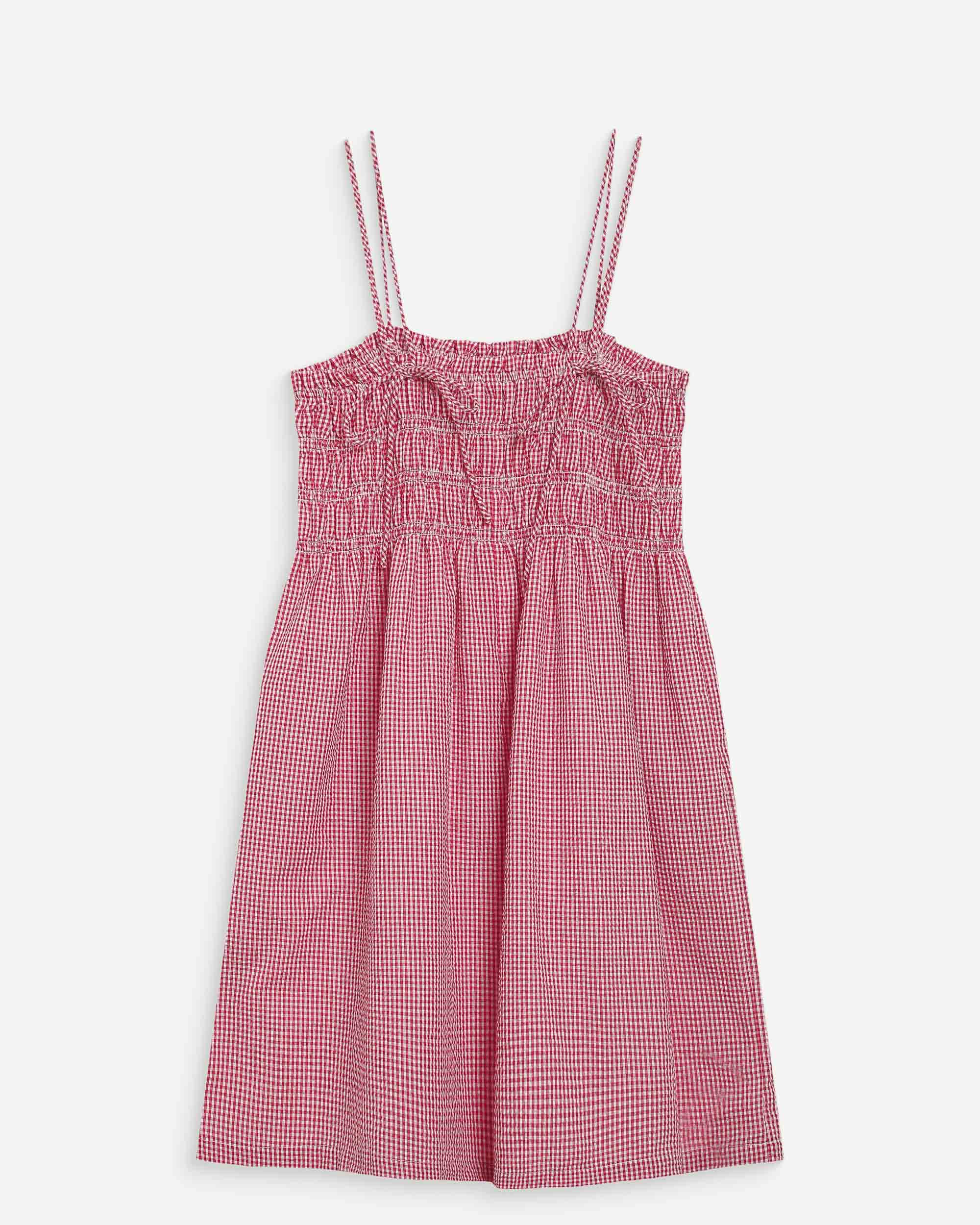 Robe courte en coton à carreaux vichy rouge Willa
