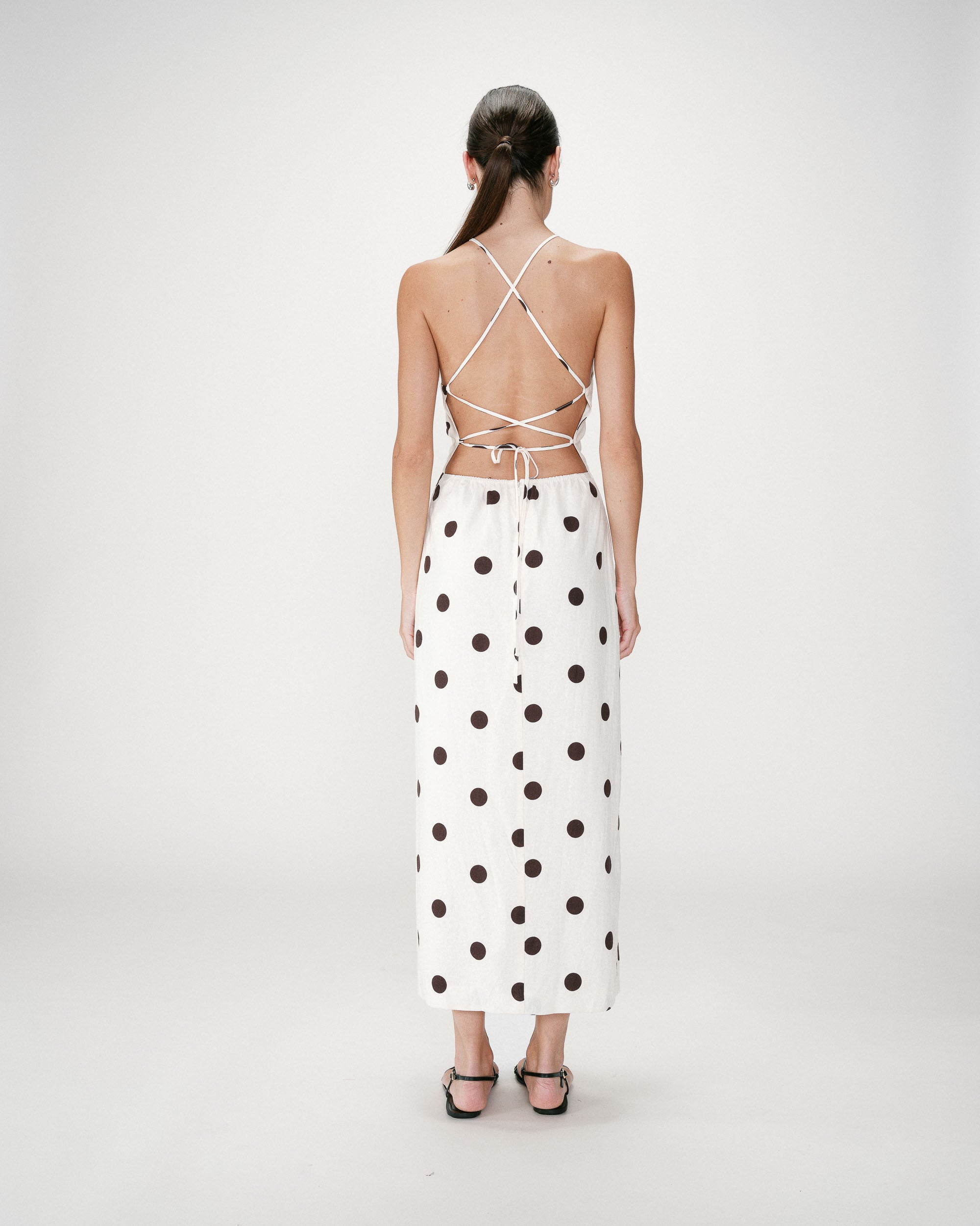 Vestido largo ajustado de lunares ecru Wyella