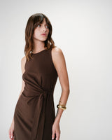 Vestido largo drapeado con nudo en la cintura chocolat Wyla