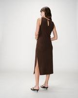 Vestido largo drapeado con nudo en la cintura chocolat Wyla
