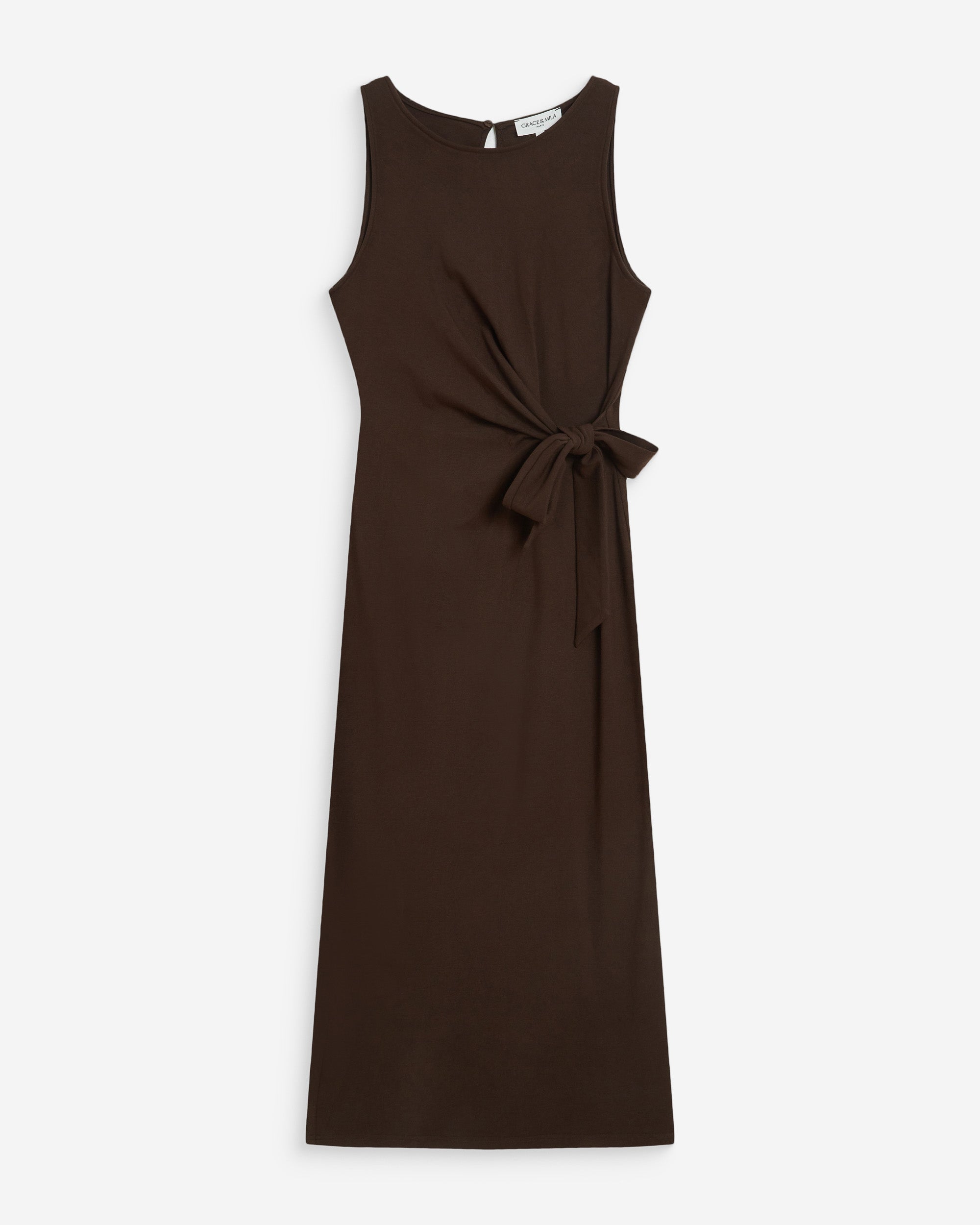 Vestido largo drapeado con nudo en la cintura chocolat Wyla