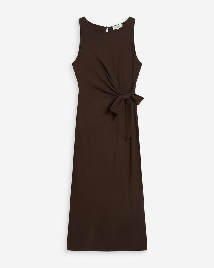 Vestido largo drapeado con nudo en la cintura chocolat Wyla
