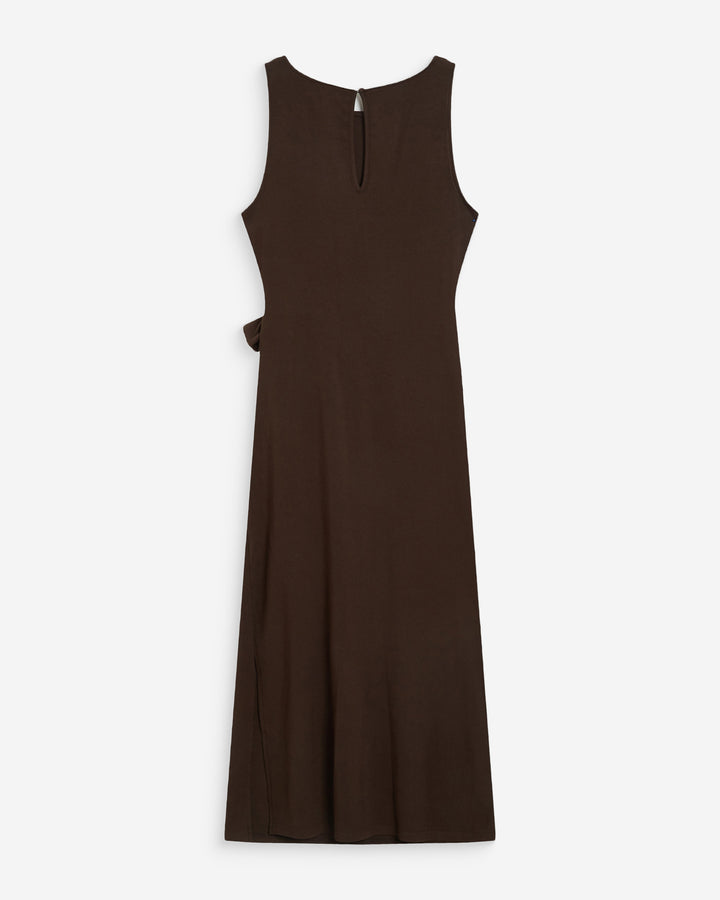 Vestido largo drapeado con nudo en la cintura chocolat Wyla