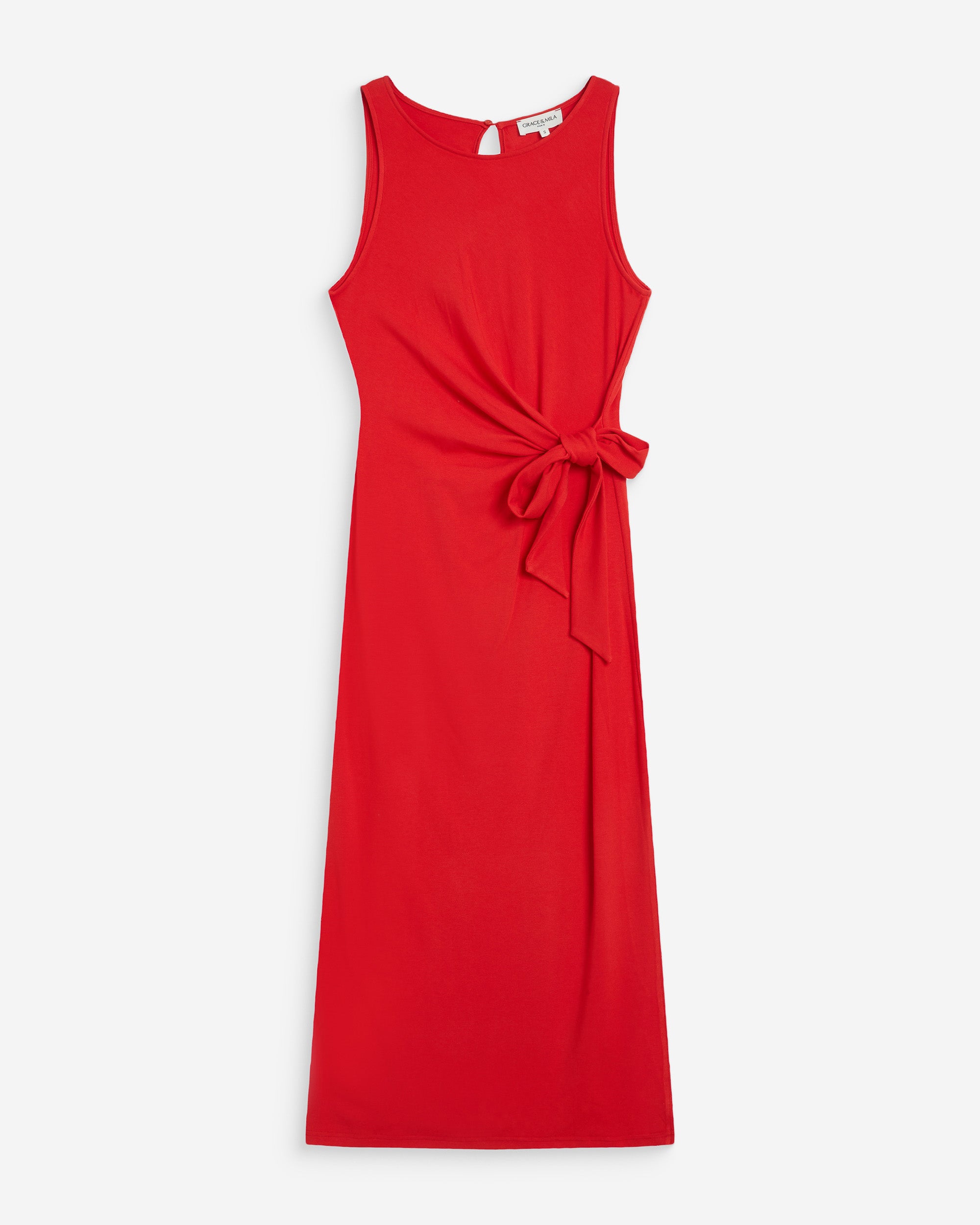 Vestido largo drapeado con nudo en la cintura rouge Wyla