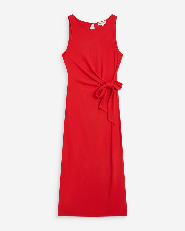 Vestido largo drapeado con nudo en la cintura rouge Wyla