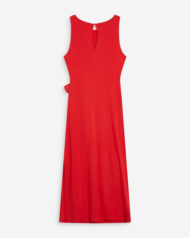Vestido largo drapeado con nudo en la cintura rouge Wyla