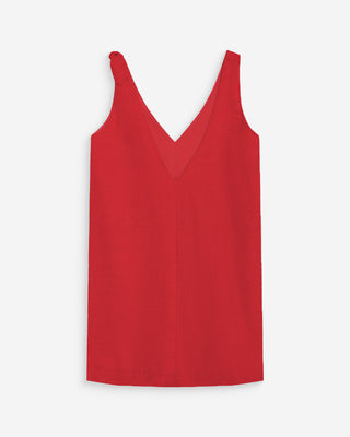 Robe courte évasée en lin col V rouge Wynette