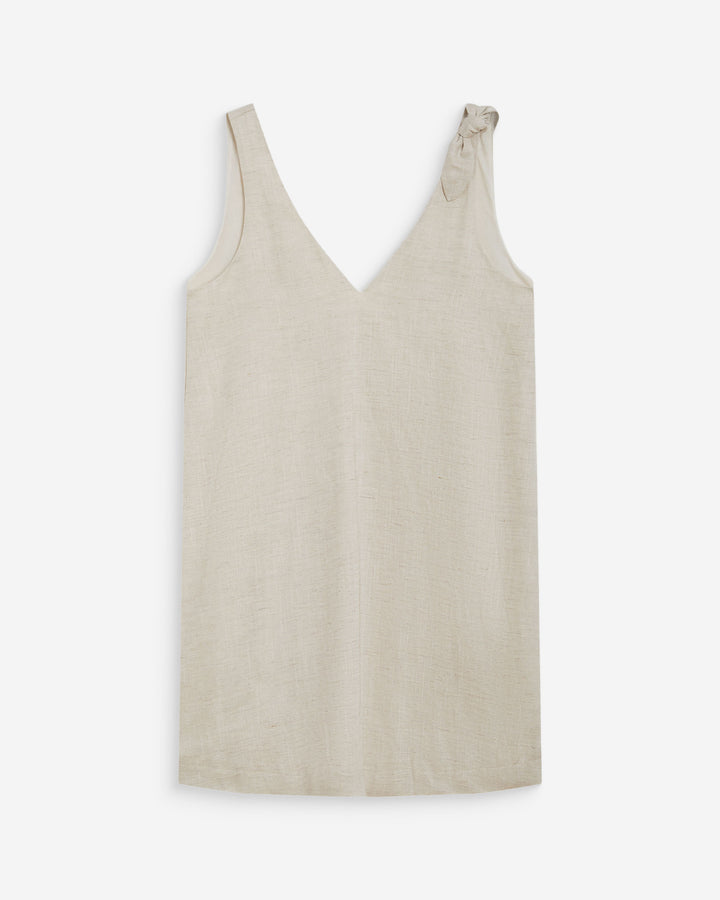 Vestido corto de lino con escote en V sable Wynette
