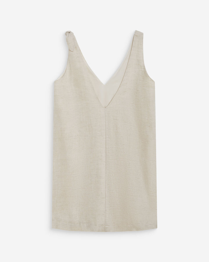 Vestido corto de lino con escote en V sable Wynette