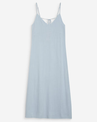 Robe longue en lin col V dos nu à nouer ciel Wendra