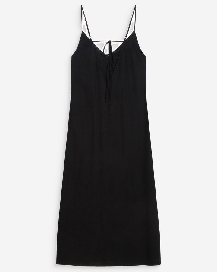 Vestido largo de lino escote V noir Wendra