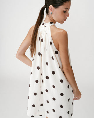 Robe courte à pois évasée sans manches ecru Warna