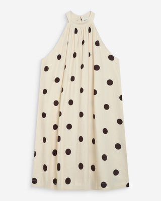 Robe courte à pois évasée sans manches ecru Warna