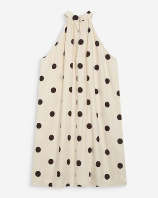 Robe courte à pois évasée sans manches ecru Warna