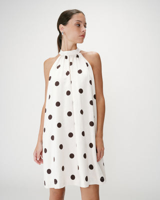 Robe courte à pois évasée sans manches ecru Warna