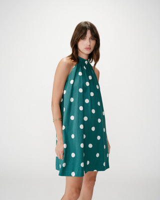 Robe courte à pois évasée sans manches emeraude Warna