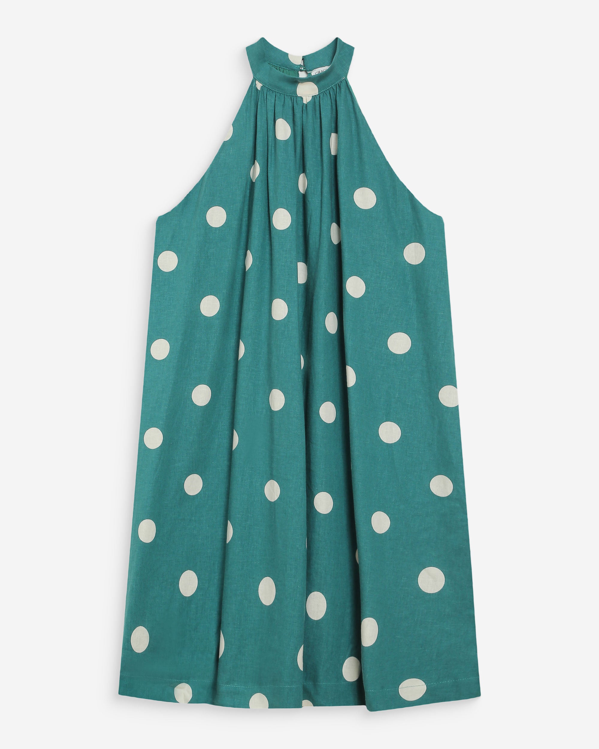 Robe courte à pois évasée sans manches emeraude Warna